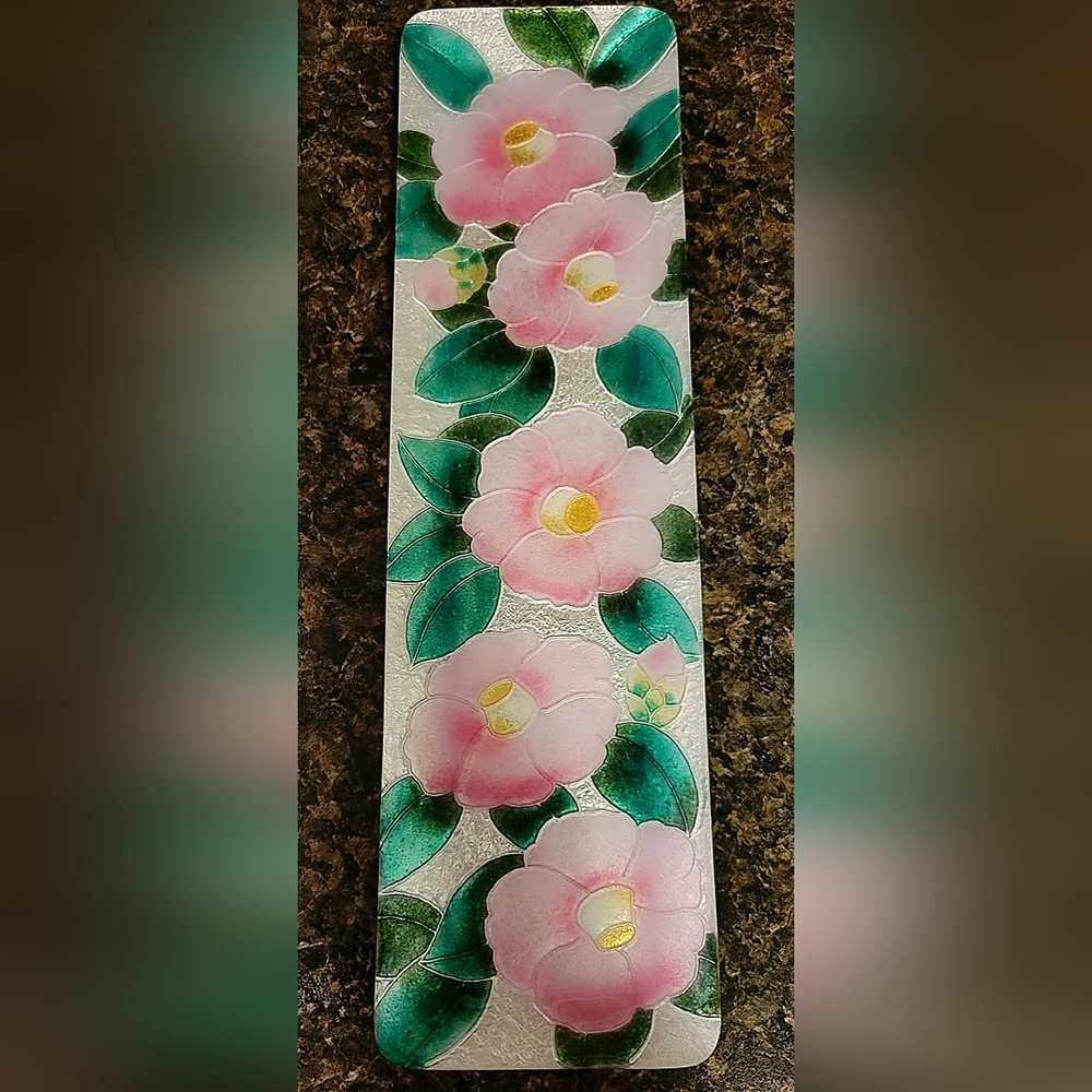 ANDO CLOISONNE CO • Vintage Pink & Green Asian Floral Trinket Tray • LIKE NEW